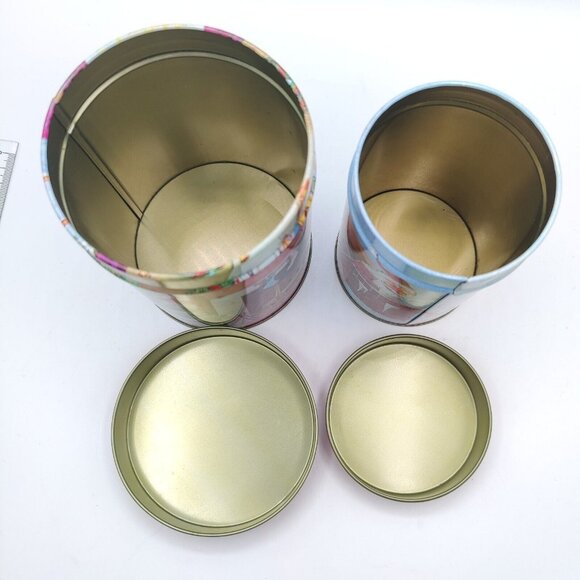 Vintage Nesting Christmas Canister Set of 2 Santa Tree Tins Metal Hong Kong - Picture 5 of 12